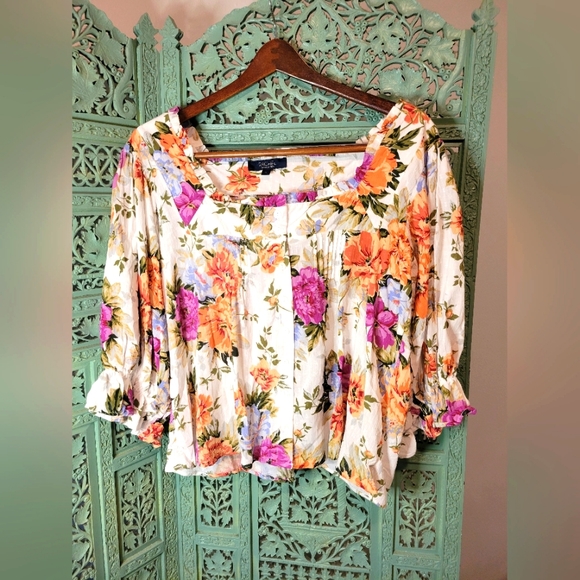 Rachel Roy | Women's Floral Square Neck Button Up Blouse | Size Small - Picture 5 of 15